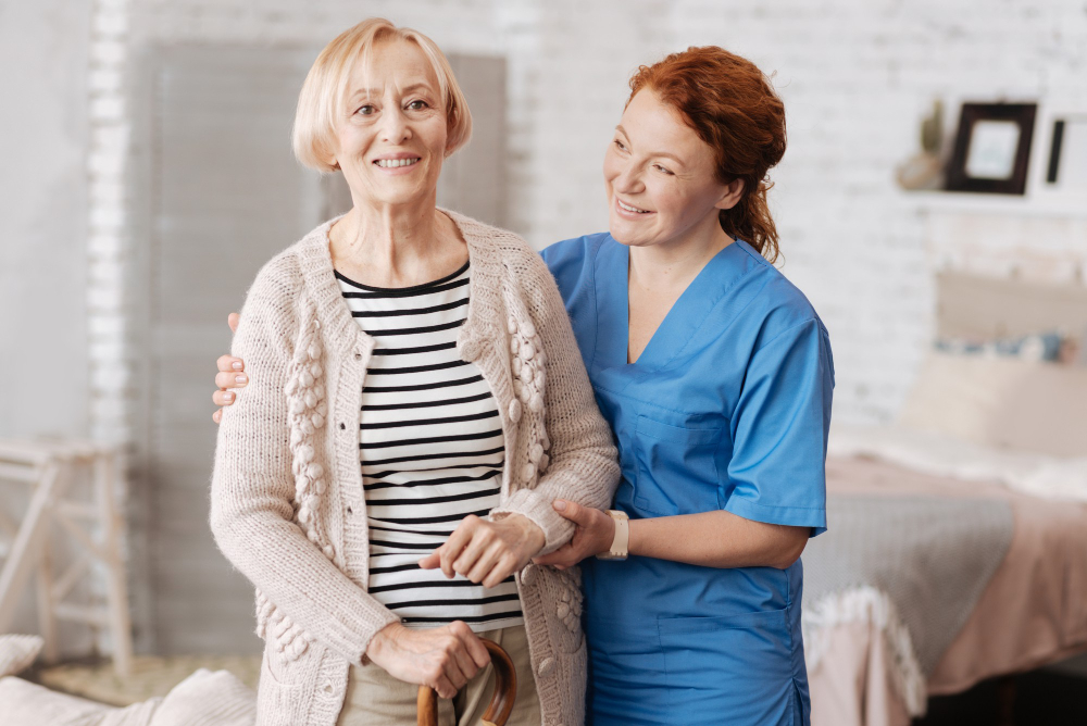 An older adult receiving supportive home care